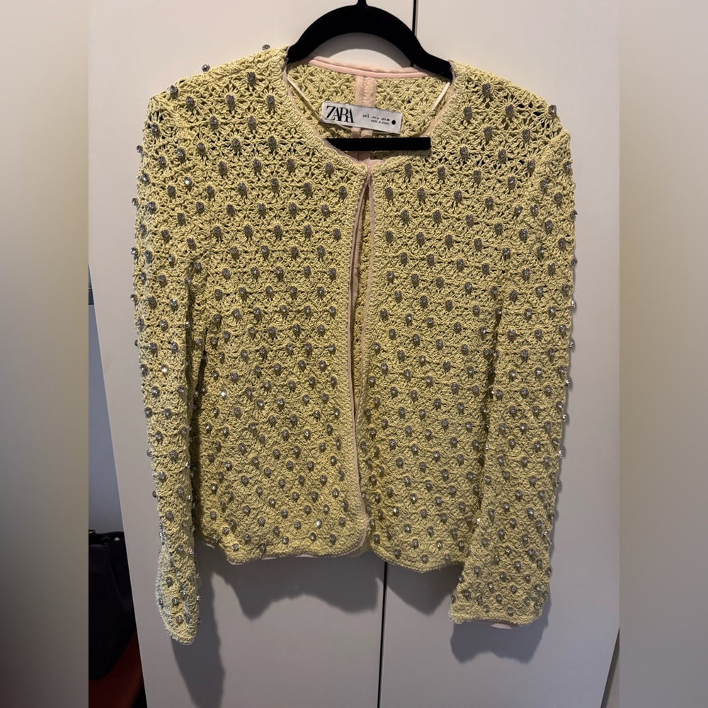 Zara Light Yellow Embellished Cardigan